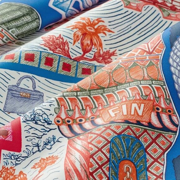 NWT HERMES Super Silk Quest Scarf 90cm Silk Logo Maze Block Game Carre Unused - Picture 5 of 6